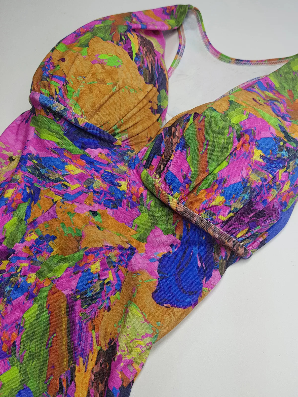 1980s Vintage Brazillian High Cut One Piece Swimsuit - Incredible Vintage Print - Figure Enhancing Cupped Bust with Gathered Fabric - Racer Back & Incredible Quality Fabric