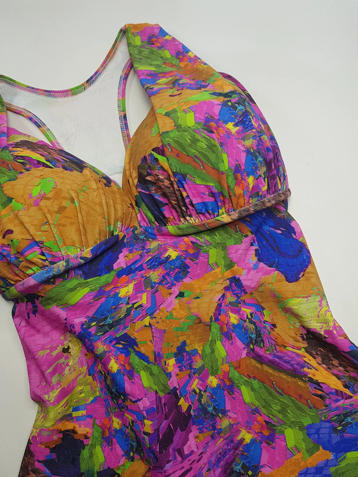 1980s Vintage Brazillian High Cut One Piece Swimsuit - Incredible Vintage Print - Figure Enhancing Cupped Bust with Gathered Fabric - Racer Back & Incredible Quality Fabric