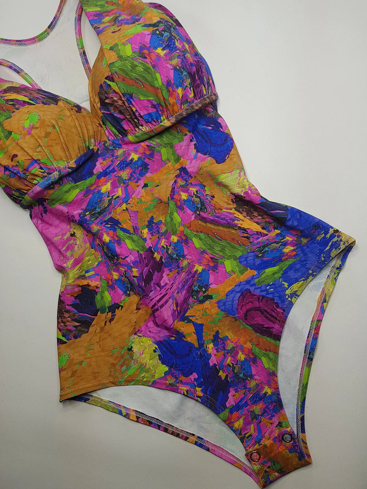 1980s Vintage Brazillian High Cut One Piece Swimsuit - Incredible Vintage Print - Figure Enhancing Cupped Bust with Gathered Fabric - Racer Back & Incredible Quality Fabric