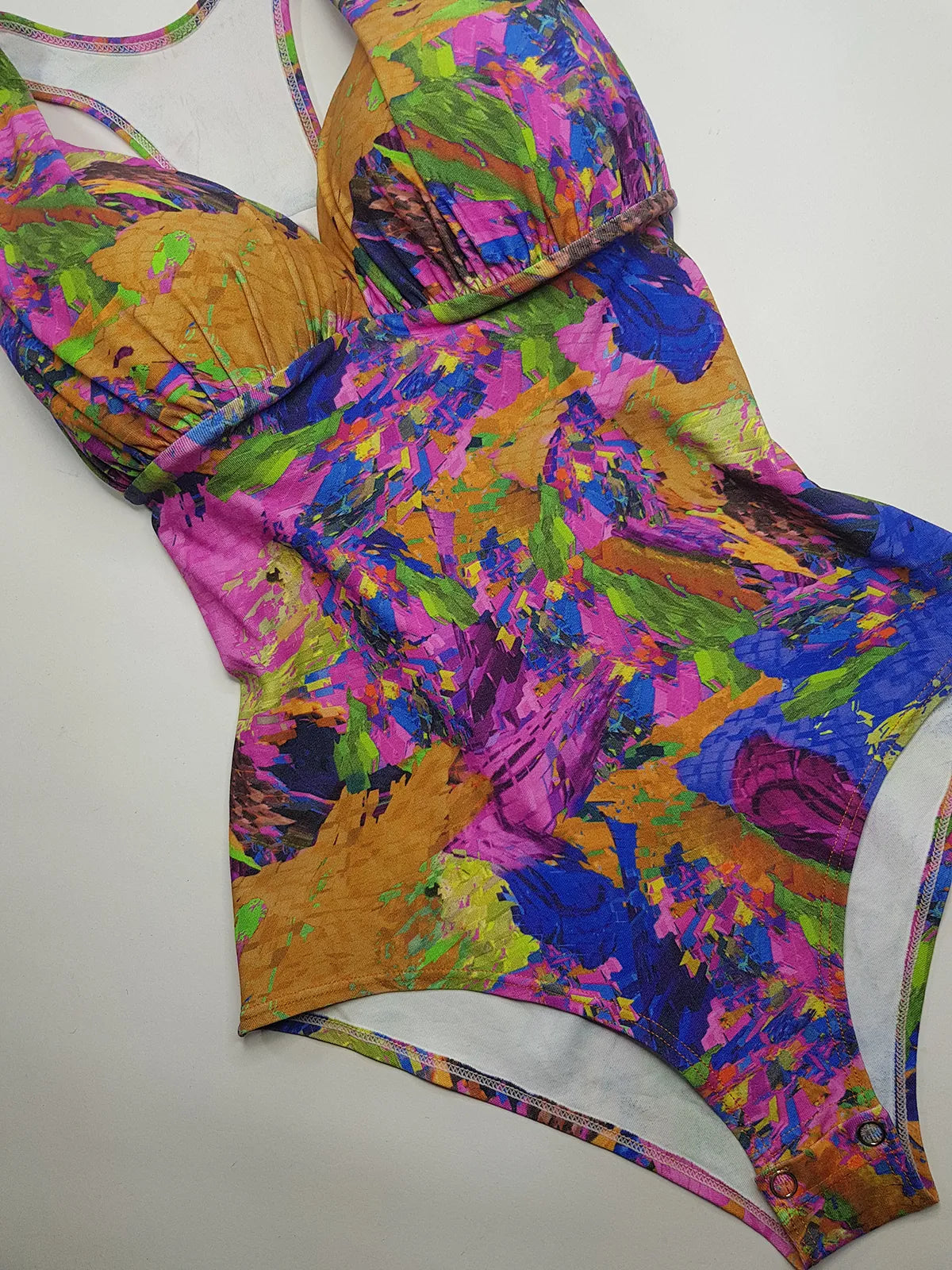 1980s Vintage Brazillian High Cut One Piece Swimsuit - Incredible Vintage Print - Figure Enhancing Cupped Bust with Gathered Fabric - Racer Back & Incredible Quality Fabric