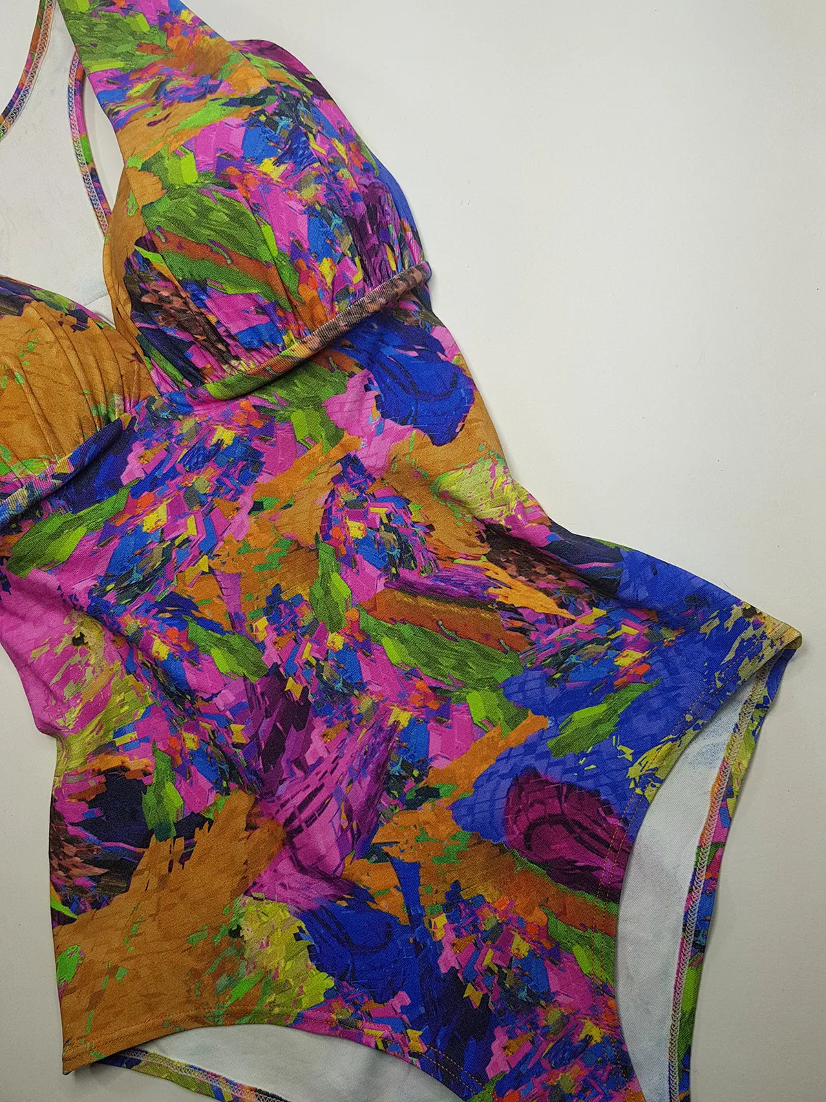 1980s Vintage Brazillian High Cut One Piece Swimsuit - Incredible Vintage Print - Figure Enhancing Cupped Bust with Gathered Fabric - Racer Back & Incredible Quality Fabric