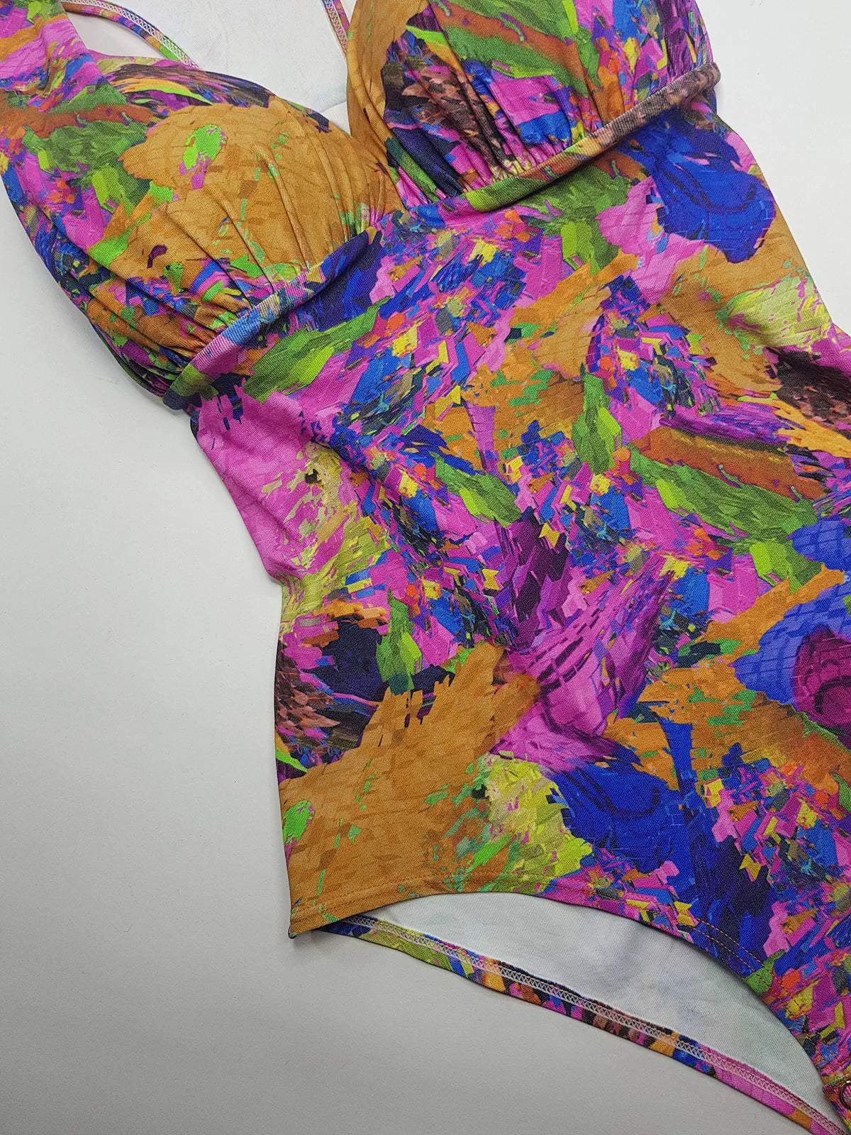 1980s Vintage Brazillian High Cut One Piece Swimsuit - Incredible Vintage Print - Figure Enhancing Cupped Bust with Gathered Fabric - Racer Back & Incredible Quality Fabric