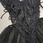 1990s Romantic Gothic Vintage Dreamy Lace & Satin High Cut Teddy - Unworn - Ties at the sides - Flouncy Skirt - Unbelievably Gorgeous in Beautiful Black Lace