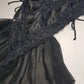 1990s Romantic Gothic Vintage Dreamy Lace & Satin High Cut Teddy - Unworn - Ties at the sides - Flouncy Skirt - Unbelievably Gorgeous in Beautiful Black Lace
