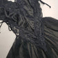 1990s Romantic Gothic Vintage Dreamy Lace & Satin High Cut Teddy - Unworn - Ties at the sides - Flouncy Skirt - Unbelievably Gorgeous in Beautiful Black Lace