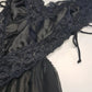 1990s Romantic Gothic Vintage Dreamy Lace & Satin High Cut Teddy - Unworn - Ties at the sides - Flouncy Skirt - Unbelievably Gorgeous in Beautiful Black Lace