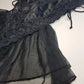 1990s Romantic Gothic Vintage Dreamy Lace & Satin High Cut Teddy - Unworn - Ties at the sides - Flouncy Skirt - Unbelievably Gorgeous in Beautiful Black Lace