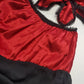Vintage 1980s Arabian Playboy Style Belly Dance Lingerie 3 Piece Set - Rich Ruby Red Satin & Black Lace - Tie Top & Long Slits up the Sides of the Pants - Matching Sheer Lace Face Covering