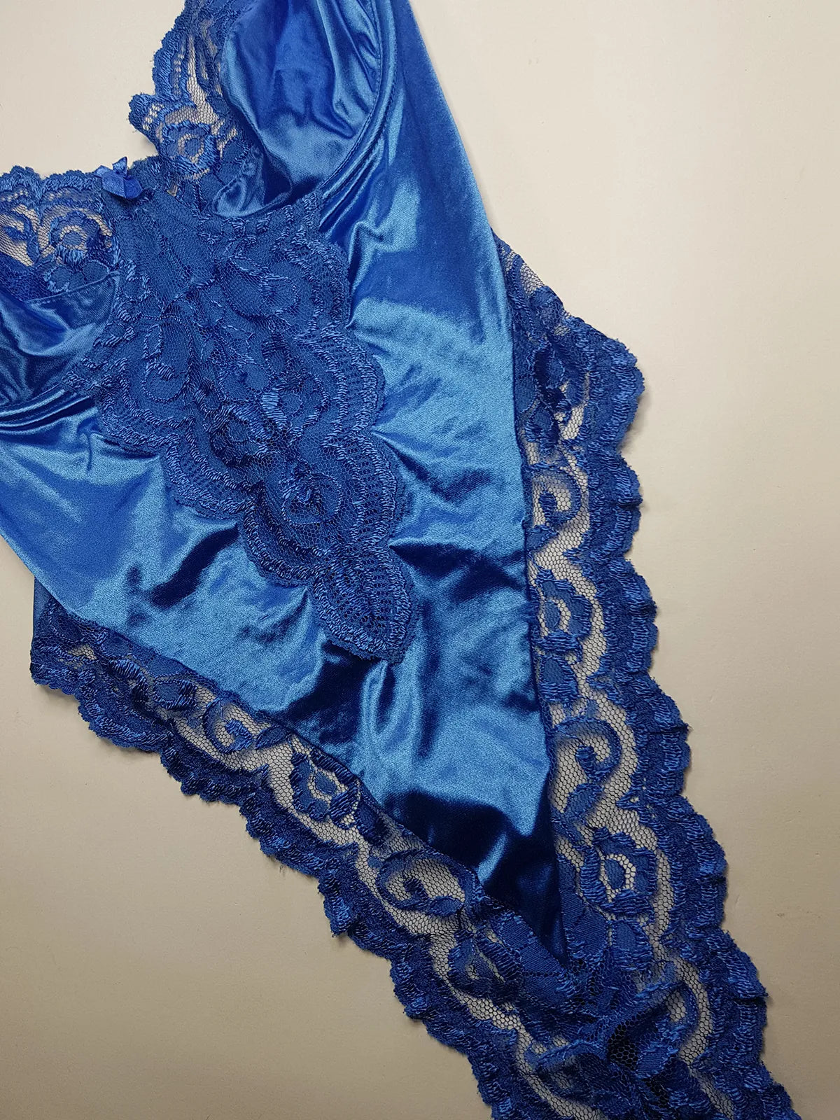 1990s Vintage Dreamy Lace & Satin High Cut Teddy Bodysuit - Unworn - Unbelievably Gorgeous in Beautiful Rich Blue