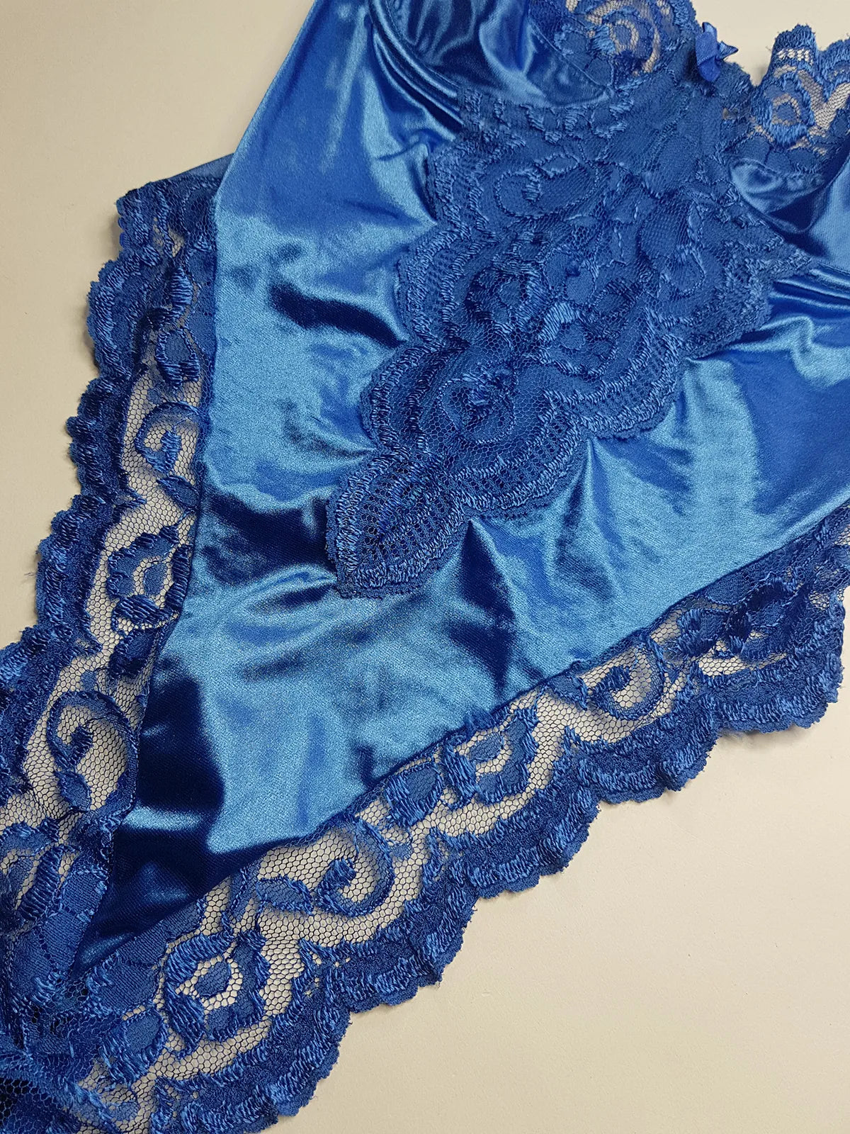 1990s Vintage Dreamy Lace & Satin High Cut Teddy Bodysuit - Unworn - Unbelievably Gorgeous in Beautiful Rich Blue