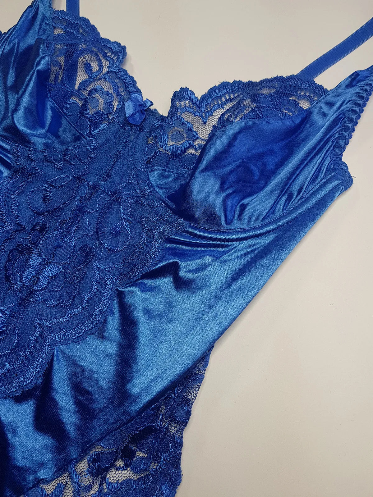 1990s Vintage Dreamy Lace & Satin High Cut Teddy Bodysuit - Unworn - Unbelievably Gorgeous in Beautiful Rich Blue