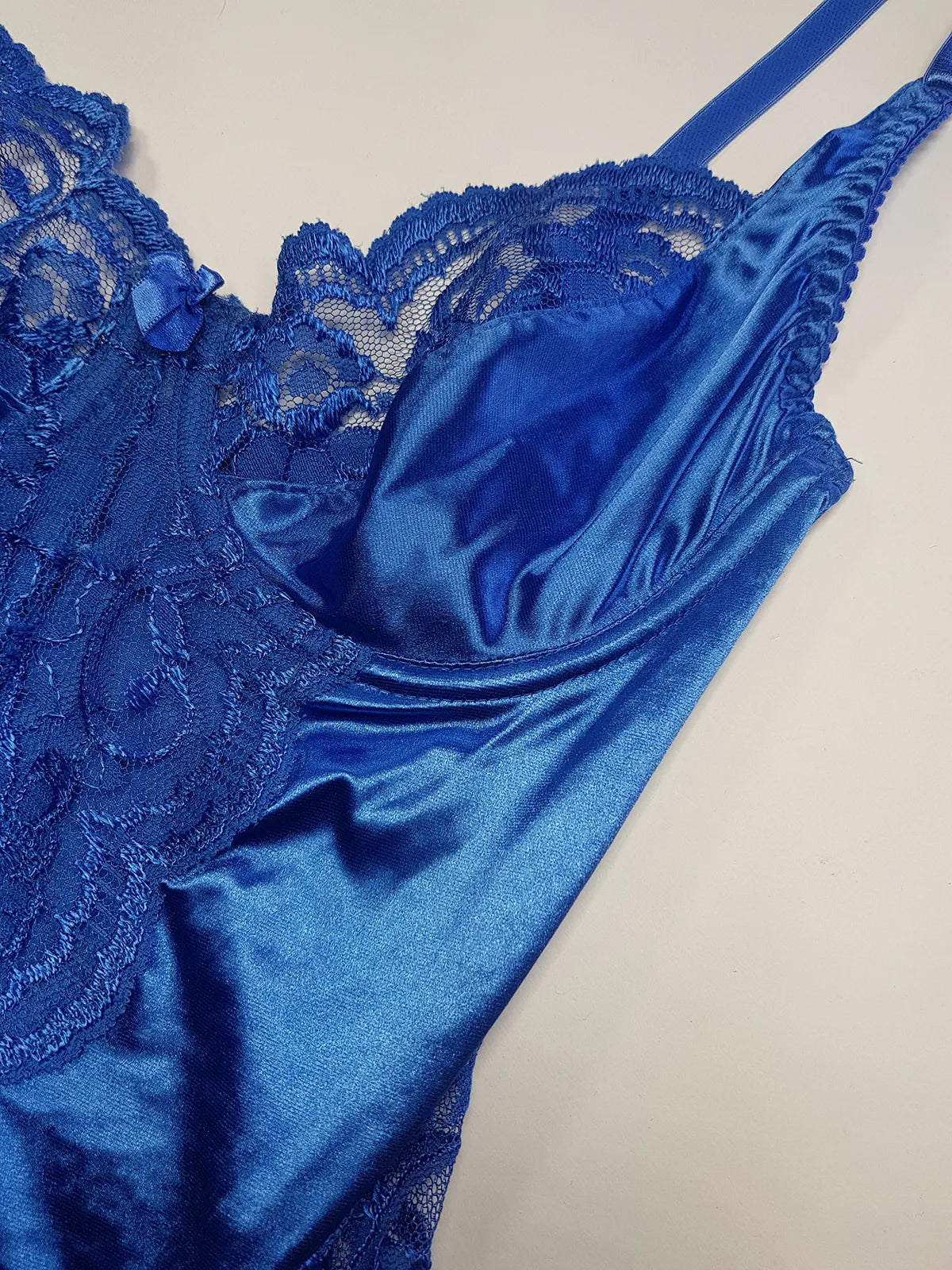 1990s Vintage Dreamy Lace & Satin High Cut Teddy Bodysuit - Unworn - Unbelievably Gorgeous in Beautiful Rich Blue