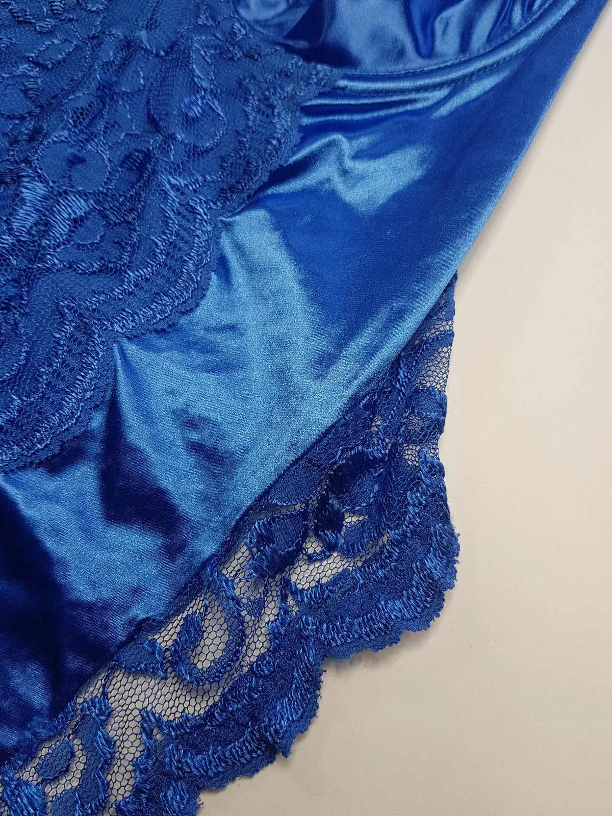 1990s Vintage Dreamy Lace & Satin High Cut Teddy Bodysuit - Unworn - Unbelievably Gorgeous in Beautiful Rich Blue