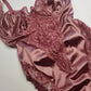 1990s Vintage Dreamy Lace & Satin High Cut Teddy Bodysuit - Unworn - Unbelievably Gorgeous in Sugary Pink