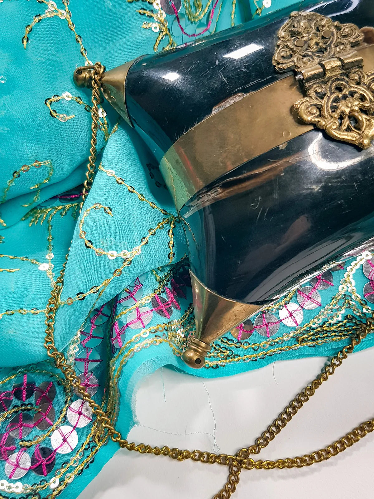 1930's Minaudière Velvet-Lined Horn & Brass Pillow Box Purse