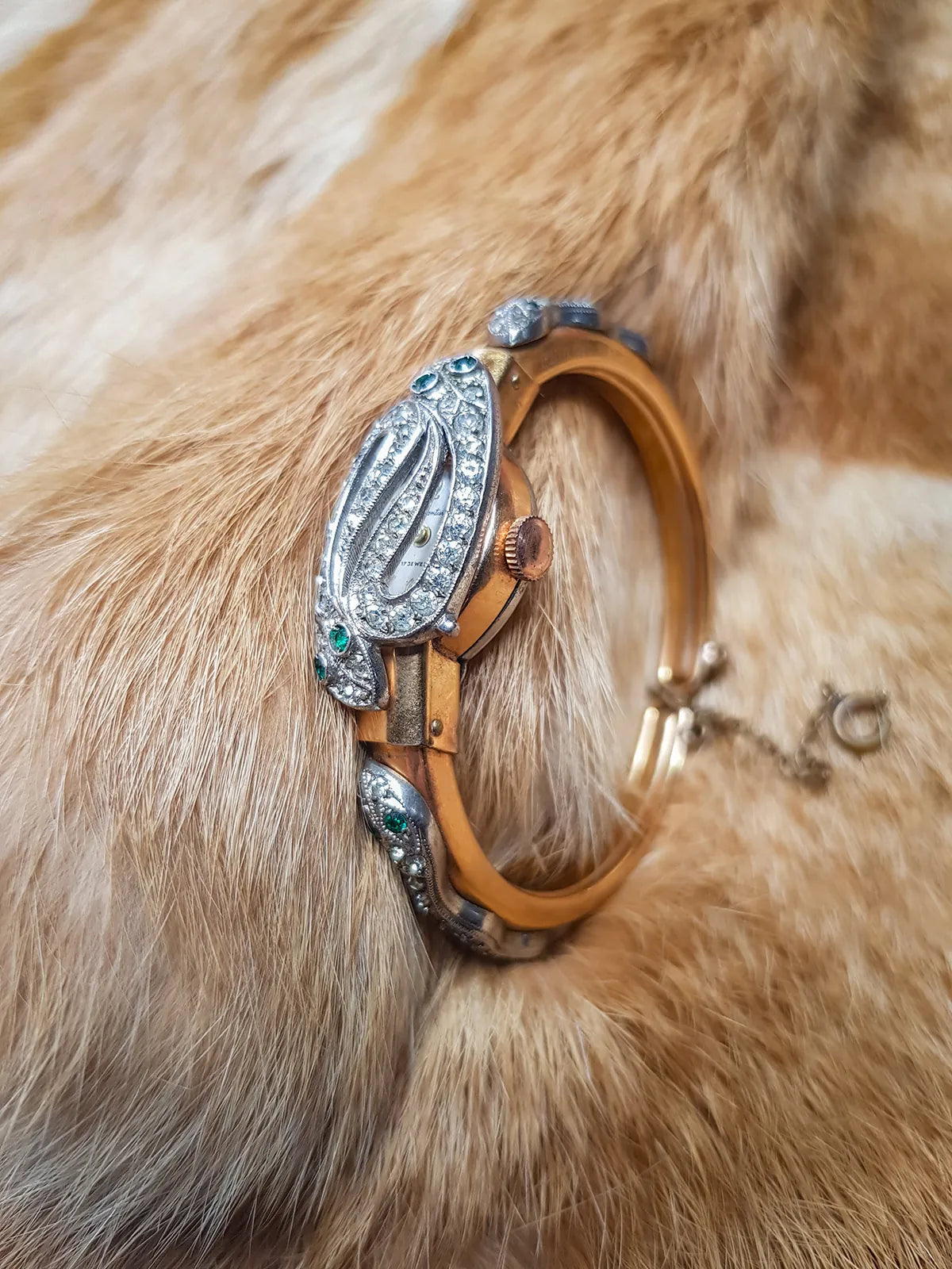 1930s Authentic Antique Snake Gold Bracelet / Watch - Unique Petite & Intricate - Snake Opens to Reveal Hidden Watch Inside