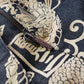 Rare 90s Kenzo France Dragon Denim Coat with Japanese Asian prints in 100% cotton - Made in Italy - Vegan Fur Collar - Fully Lined- Zip Front Closure - Dark Denim Blue with Taupe Gold Prints - Worn by Celebrities