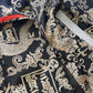 Rare 90s Kenzo France Dragon Denim Coat with Japanese Asian prints in 100% cotton - Made in Italy - Vegan Fur Collar - Fully Lined- Zip Front Closure - Dark Denim Blue with Taupe Gold Prints - Worn by Celebrities