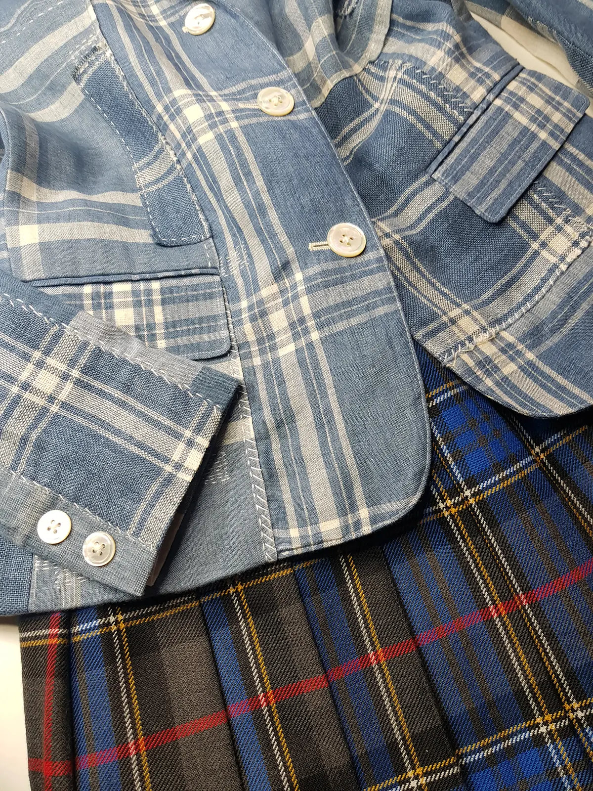 Authentic Ralph Lauren Light & Dreamy Denim Blues Summertime Patchwork Jacket - Western Cowgirl Americana Influences in Blue & White linen