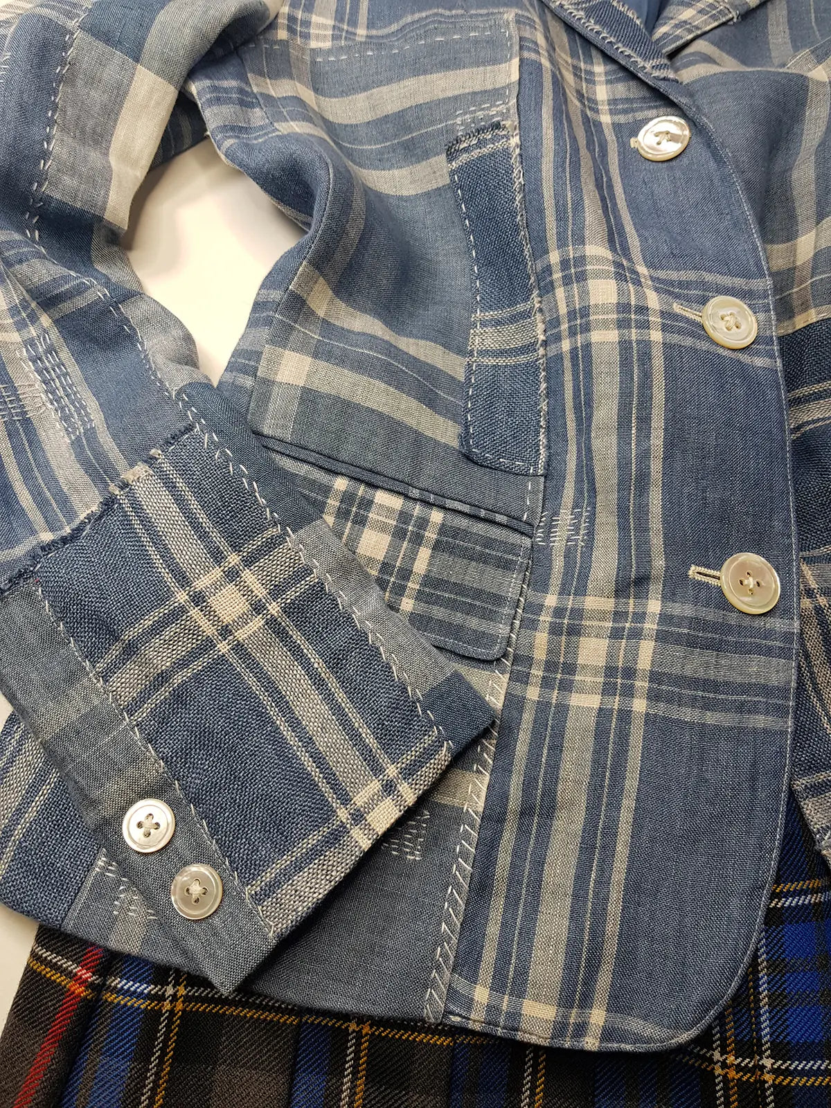 Authentic Ralph Lauren Light & Dreamy Denim Blues Summertime Patchwork Jacket - Western Cowgirl Americana Influences in Blue & White linen