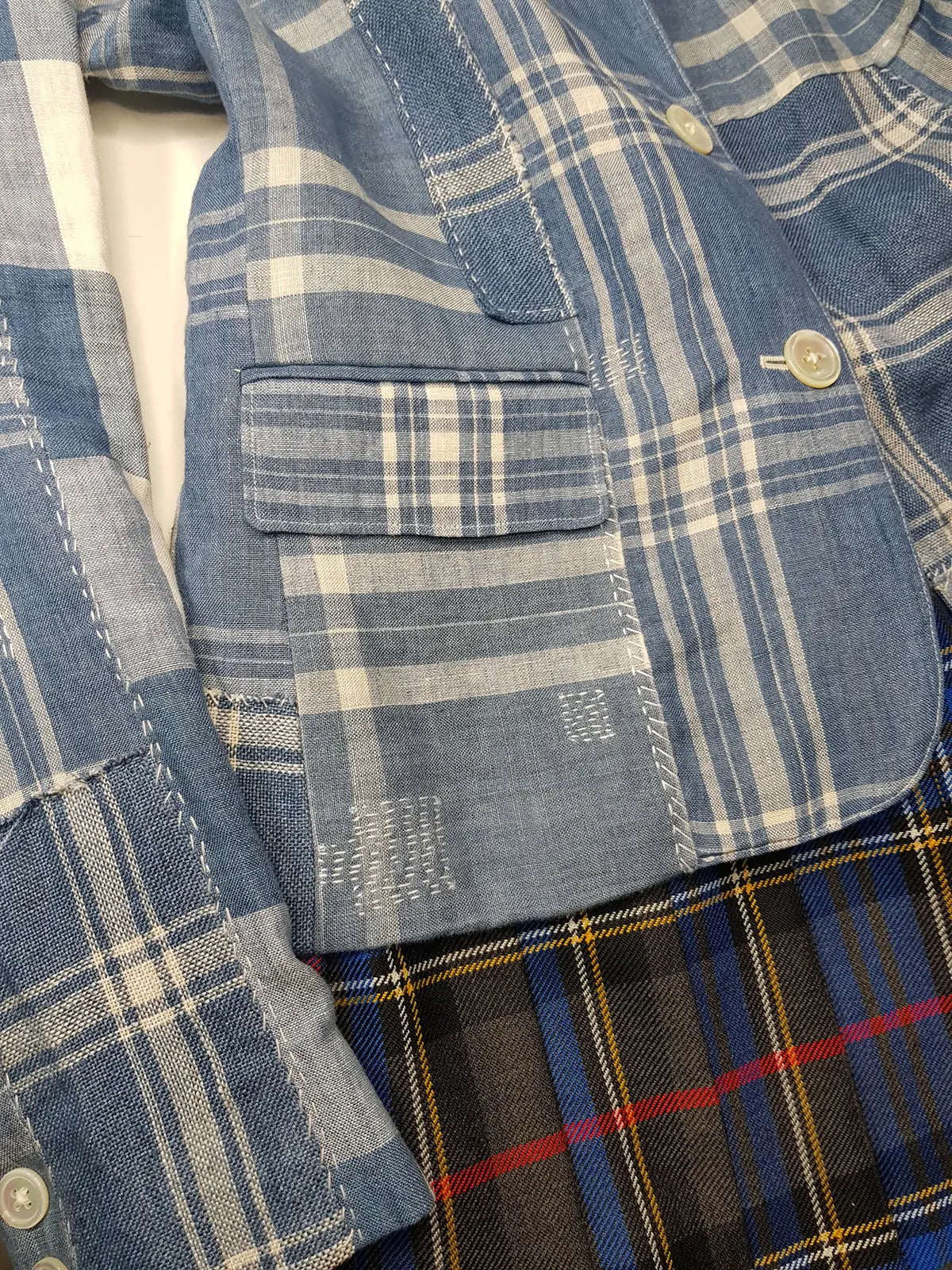 Authentic Ralph Lauren Light & Dreamy Denim Blues Summertime Patchwork Jacket - Western Cowgirl Americana Influences in Blue & White linen