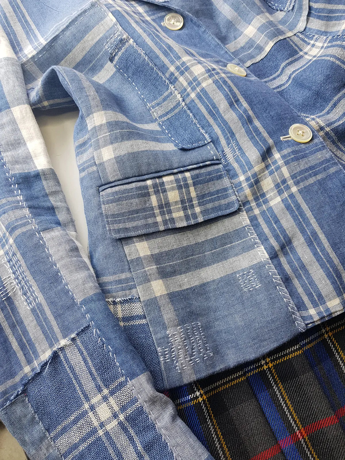 Authentic Ralph Lauren Light & Dreamy Denim Blues Summertime Patchwork Jacket - Western Cowgirl Americana Influences in Blue & White linen