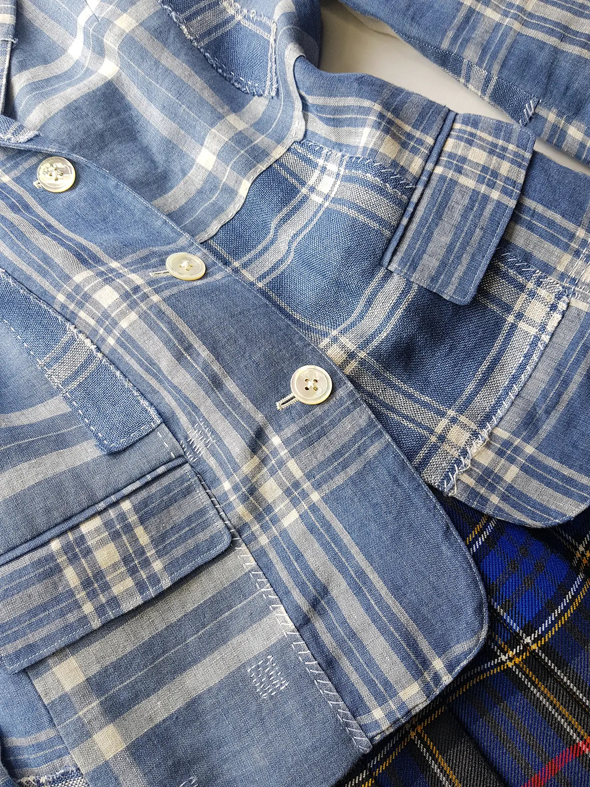 Authentic Ralph Lauren Light & Dreamy Denim Blues Summertime Patchwork Jacket - Western Cowgirl Americana Influences in Blue & White linen