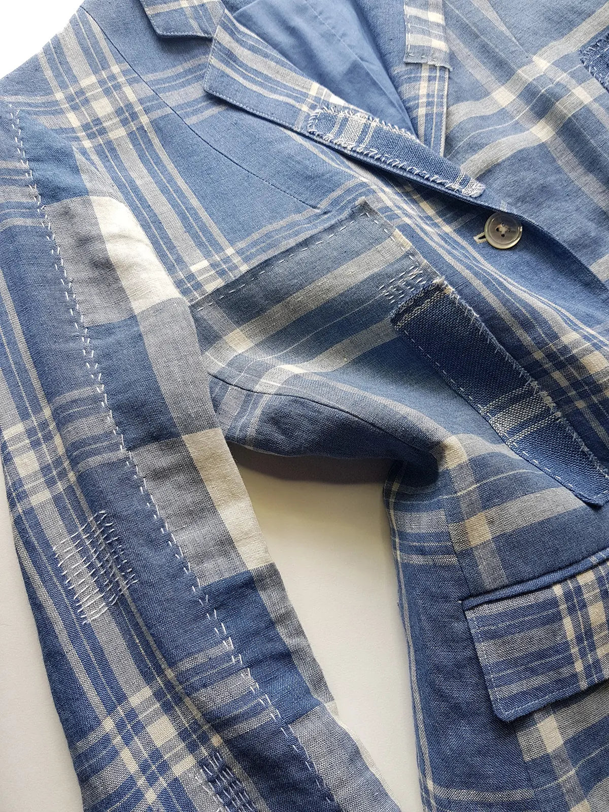 Authentic Ralph Lauren Light & Dreamy Denim Blues Summertime Patchwork Jacket - Western Cowgirl Americana Influences in Blue & White linen