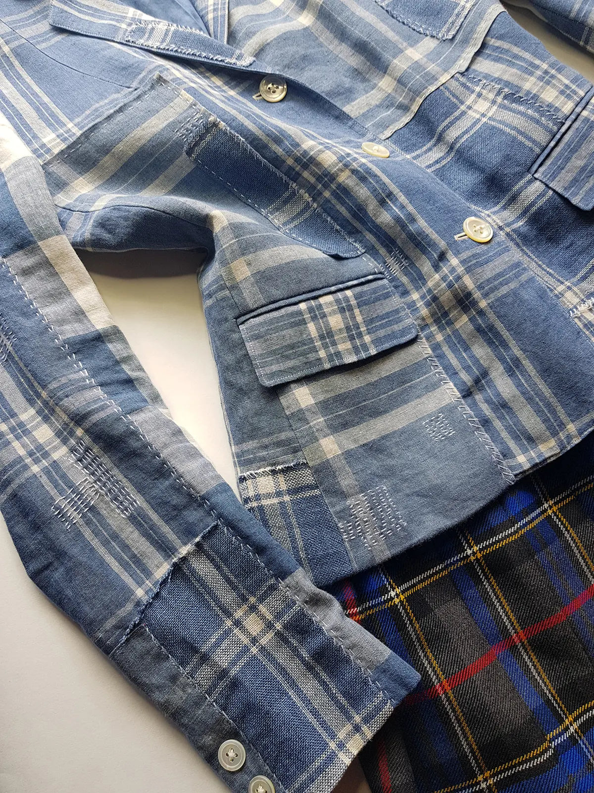 Authentic Ralph Lauren Light & Dreamy Denim Blues Summertime Patchwork Jacket - Western Cowgirl Americana Influences in Blue & White linen