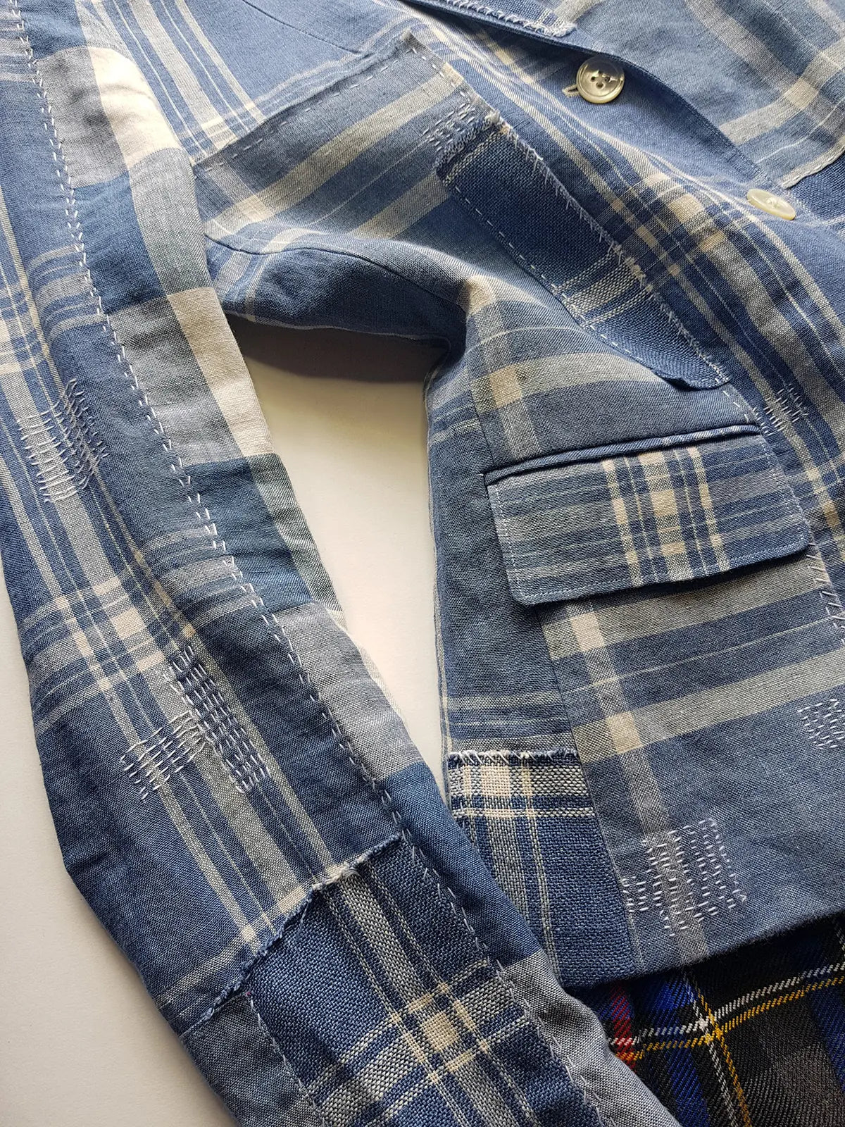 Authentic Ralph Lauren Light & Dreamy Denim Blues Summertime Patchwork Jacket - Western Cowgirl Americana Influences in Blue & White linen