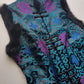 90s Vintage Oriental Brocade Rabbit Fur Trimmed Vest / Dress in Rich Blue and Purples