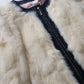 2000s Vintage Authentic White Rabbit Coat with Black Braided Leather Feature Detailing - Short Sleeves & fully lined