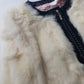 2000s Vintage Authentic White Rabbit Coat with Black Braided Leather Feature Detailing - Short Sleeves & fully lined