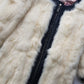 2000s Vintage Authentic White Rabbit Coat with Black Braided Leather Feature Detailing - Short Sleeves & fully lined