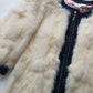 2000s Vintage Authentic White Rabbit Coat with Black Braided Leather Feature Detailing - Short Sleeves & fully lined