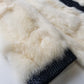2000s Vintage Authentic White Rabbit Coat with Black Braided Leather Feature Detailing - Short Sleeves & fully lined