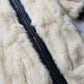 2000s Vintage Authentic White Rabbit Coat with Black Braided Leather Feature Detailing - Short Sleeves & fully lined
