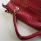 Vintage 2000s Ruby Red Vegan Ostrich Leather Bag - Gold Hardware - Chocolate Lining & Internal Pockets