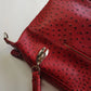 Vintage 2000s Ruby Red Vegan Ostrich Leather Bag - Gold Hardware - Chocolate Lining & Internal Pockets