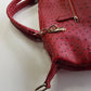 Vintage 2000s Ruby Red Vegan Ostrich Leather Bag - Gold Hardware - Chocolate Lining & Internal Pockets