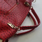 Vintage 2000s Ruby Red Vegan Ostrich Leather Bag - Gold Hardware - Chocolate Lining & Internal Pockets