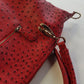 Vintage 2000s Ruby Red Vegan Ostrich Leather Bag - Gold Hardware - Chocolate Lining & Internal Pockets
