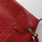 Vintage 2000s Ruby Red Vegan Ostrich Leather Bag - Gold Hardware - Chocolate Lining & Internal Pockets
