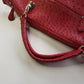 Vintage 2000s Ruby Red Vegan Ostrich Leather Bag - Gold Hardware - Chocolate Lining & Internal Pockets