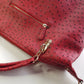 Vintage 2000s Ruby Red Vegan Ostrich Leather Bag - Gold Hardware - Chocolate Lining & Internal Pockets