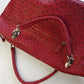 Vintage 2000s Ruby Red Vegan Ostrich Leather Bag - Gold Hardware - Chocolate Lining & Internal Pockets