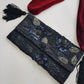 Heavily Beaded Vintage 90s evening pouch - Rich Blues & Reds - one of a kind custom made - tassels beads sequins & velvet - wear a multitude of different ways