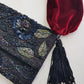 Heavily Beaded Vintage 90s evening pouch - Rich Blues & Reds - one of a kind custom made - tassels beads sequins & velvet - wear a multitude of different ways