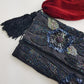 Heavily Beaded Vintage 90s evening pouch - Rich Blues & Reds - one of a kind custom made - tassels beads sequins & velvet - wear a multitude of different ways