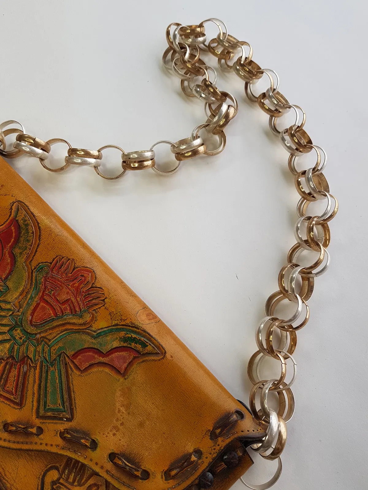 1940s Vintage Mayan Hand Tooled & Hand Painted 100% Genuine Leather Tribal Statement Bag